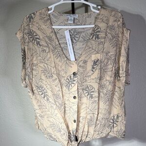 Madewell Beige Leaf Print Button-Down Shirt